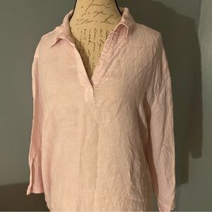 SIGRID OLSEN 100% Linen Popover Tunic Top Pink 3/4 Sleeve Side Button Women 1X